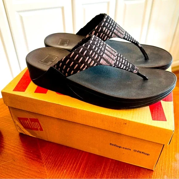Fitflop Shoes New Fitflop Lulu Art Denim Flip Flops Black